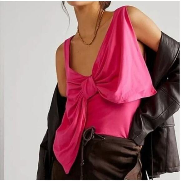 EUC Free People Pink Oversized Bow Sleeveless Top - Picture 1 of 4